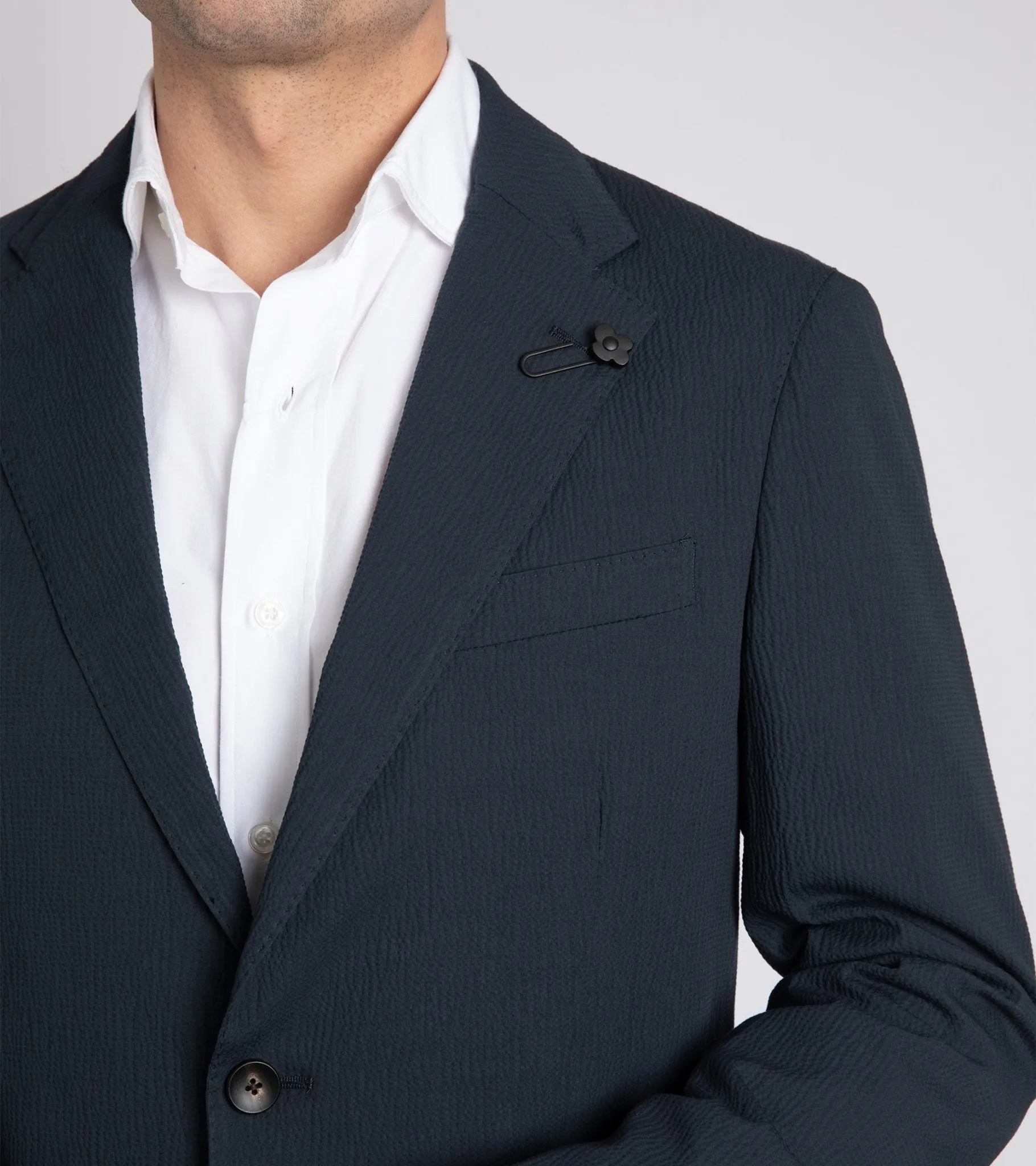 Lardini Cotton Seersucker Suit Jacket: Navy