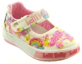 Lelli Kelly LK 9000 Unicorn Canvas Baby Dolly Shoes White