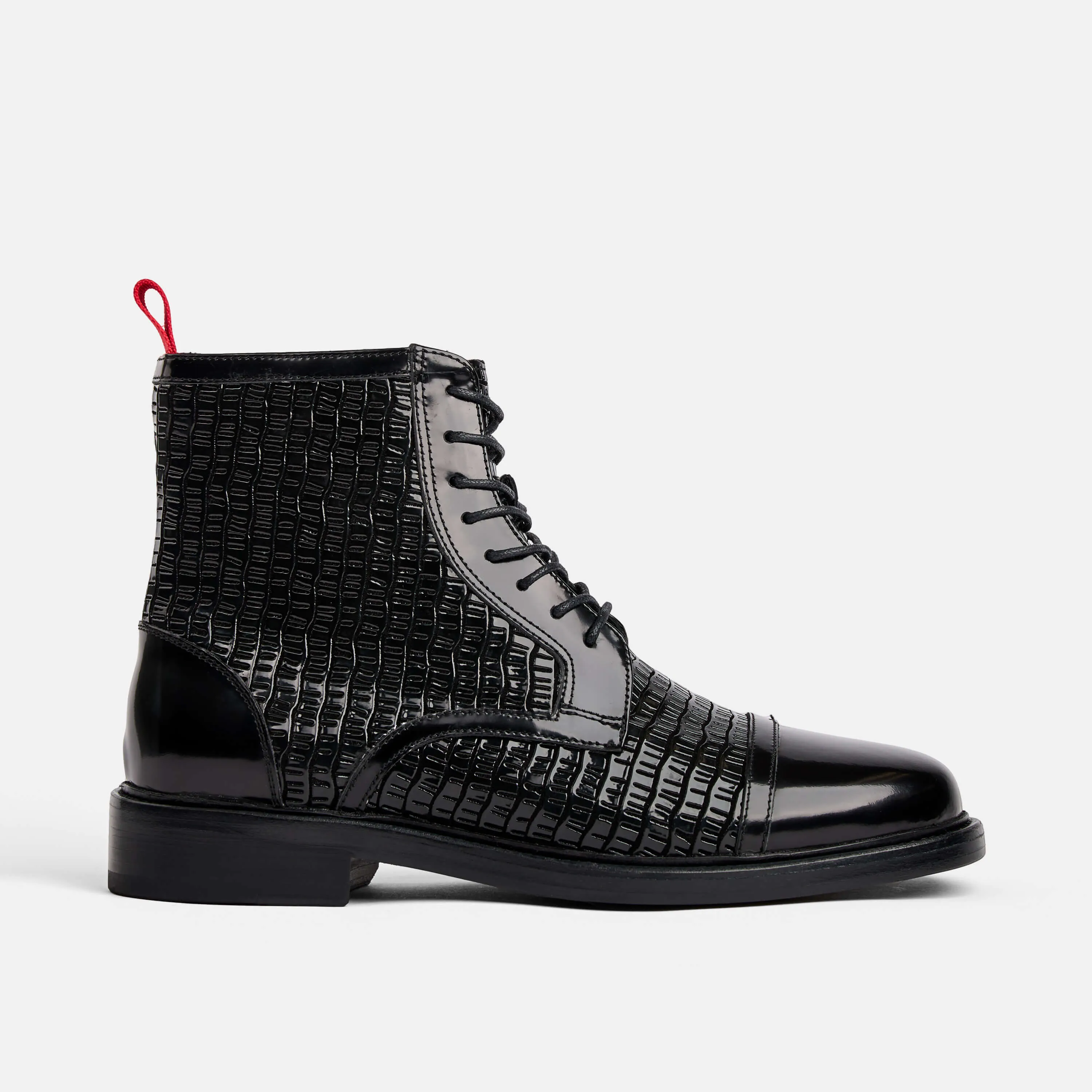 Lincoln Black Patent Leather Cap Toe Boots