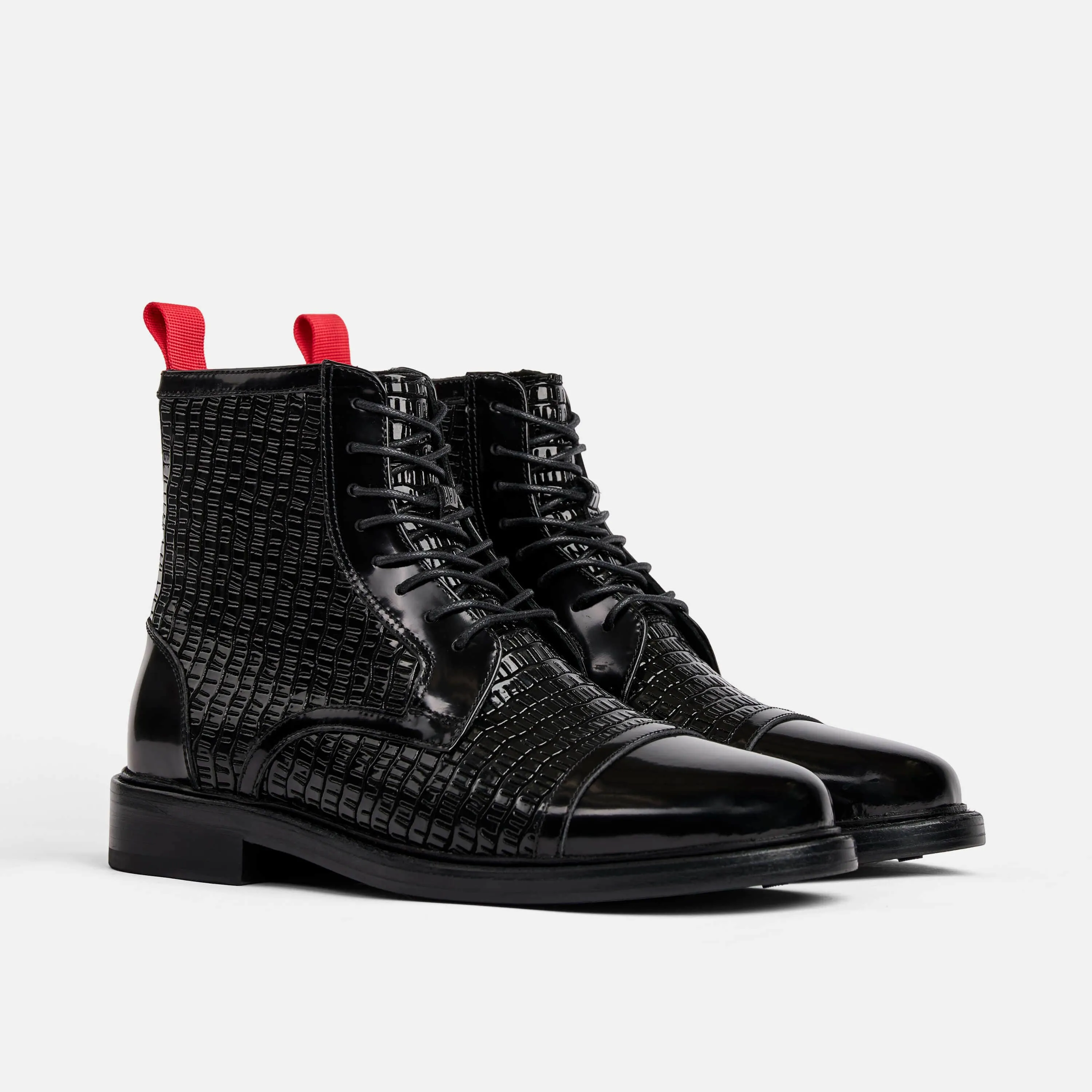 Lincoln Black Patent Leather Cap Toe Boots