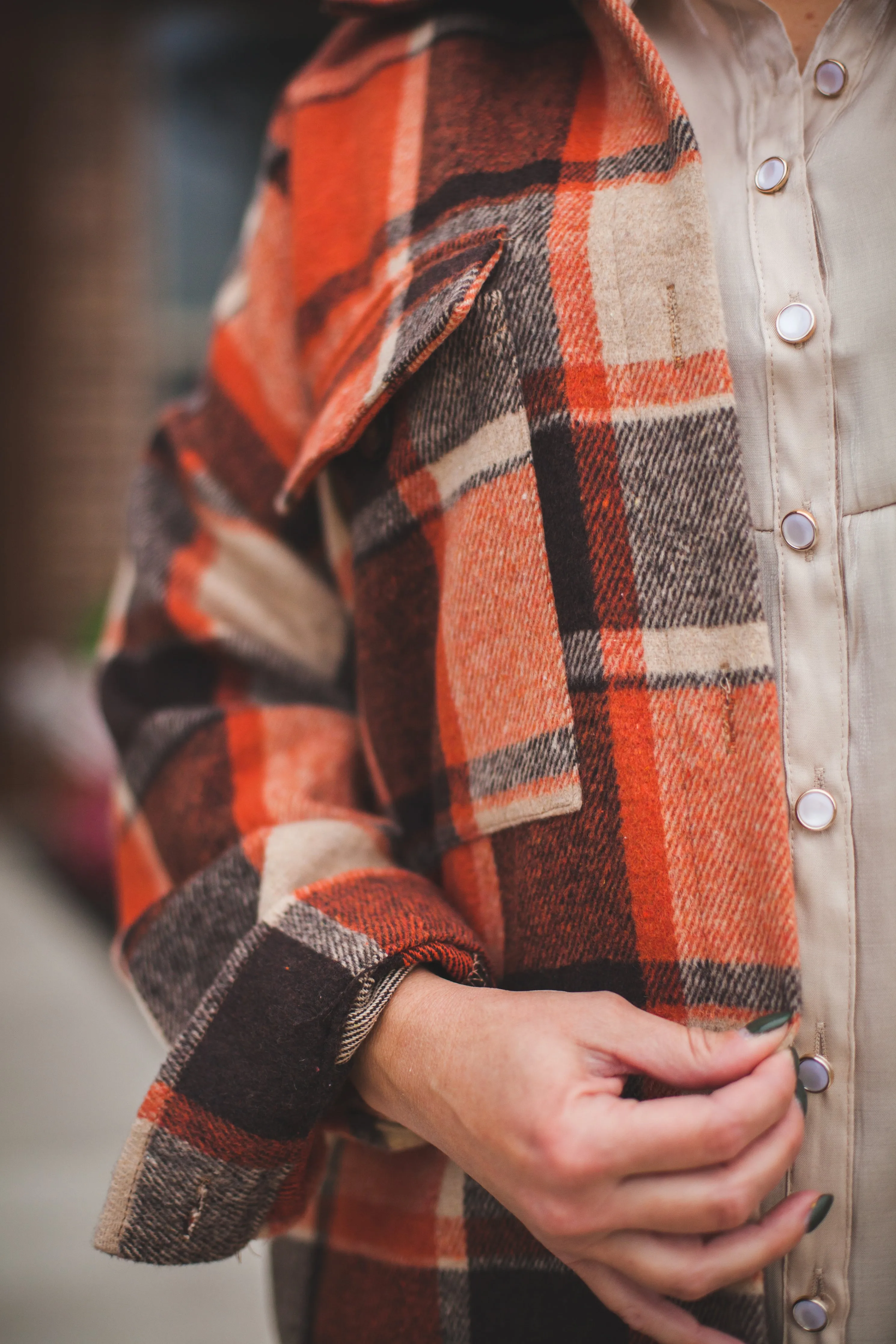 Long Rust Plaid Shirt Jacket