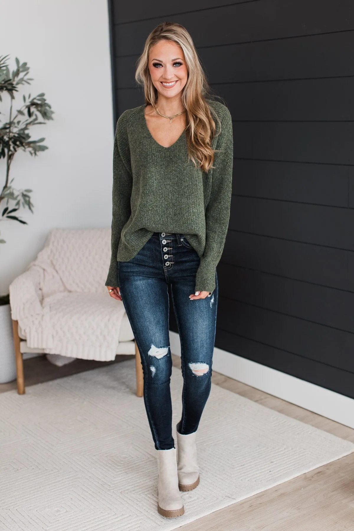 Lovely Meeting You Knit Sweater- Olive