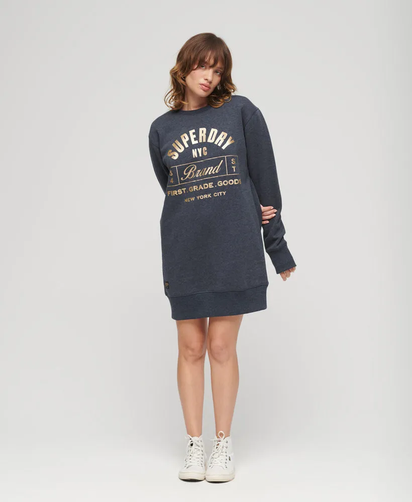 Luxe Metallic Logo Jersey Dress | Vintage Navy Marle