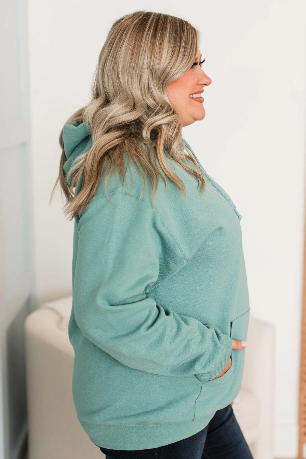 Mama Floral Embroidered Hoodie- Dusty Teal