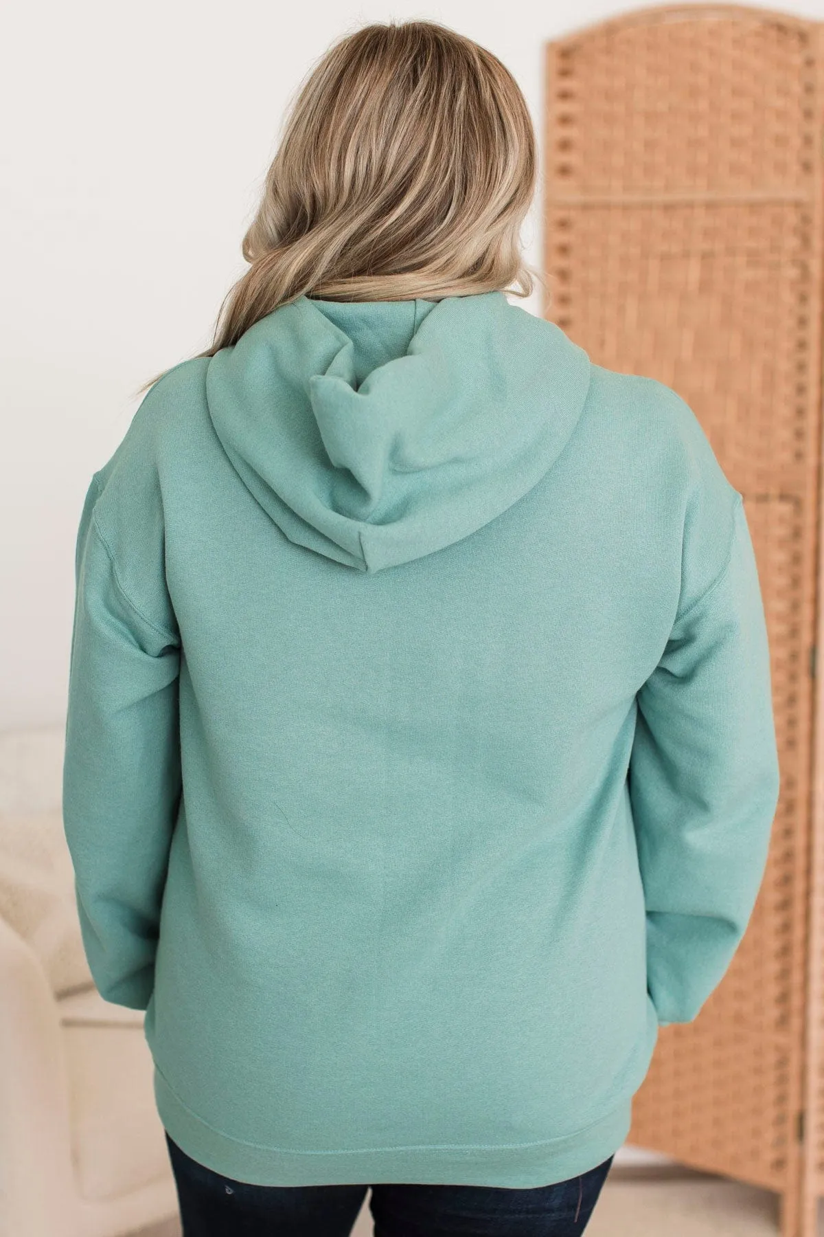 Mama Floral Embroidered Hoodie- Dusty Teal