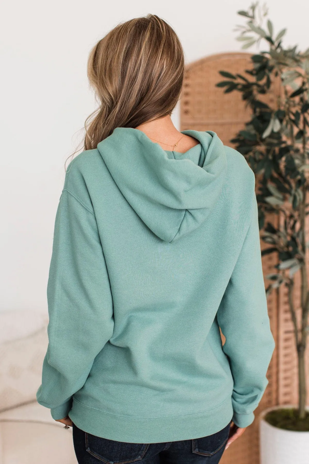 Mama Floral Embroidered Hoodie- Dusty Teal