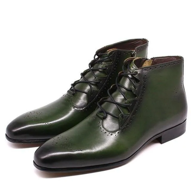 Men's Genuine Leather Handmade Lace Up High Top Zipper Ankle Boots