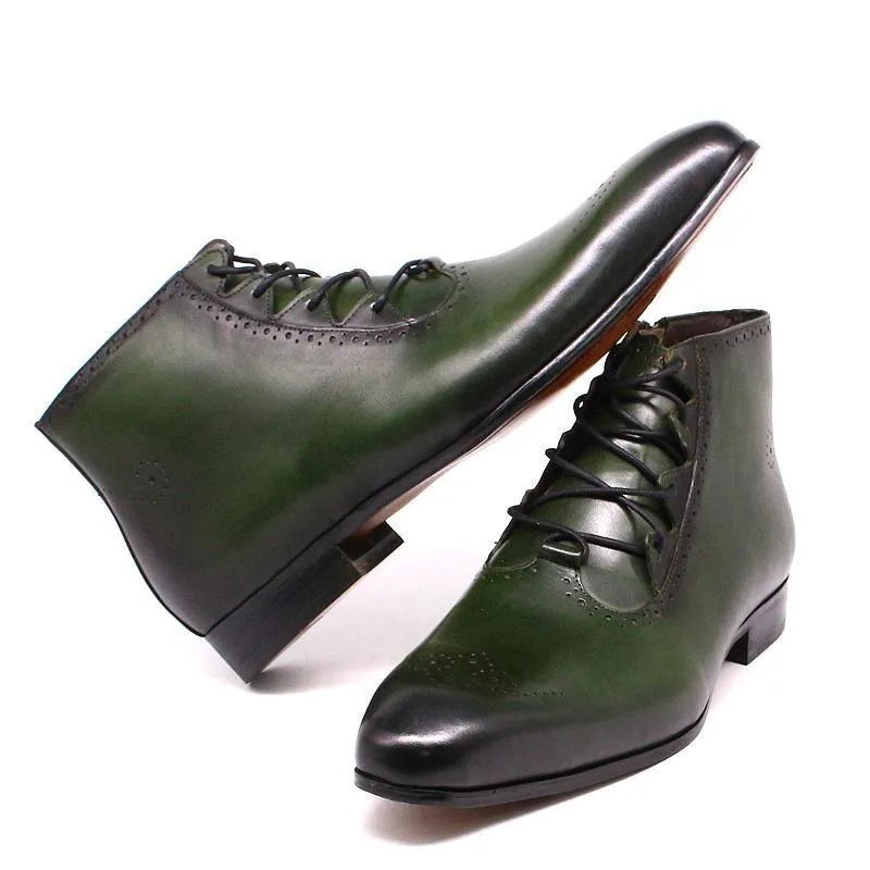 Men's Genuine Leather Handmade Lace Up High Top Zipper Ankle Boots