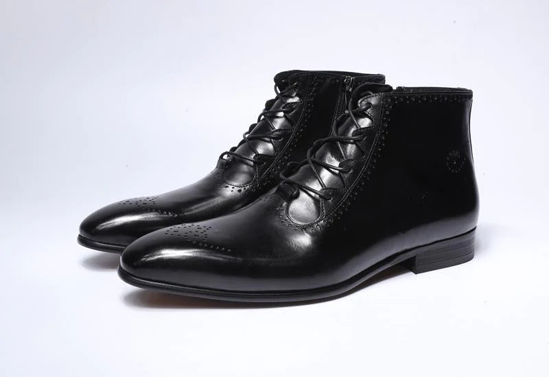 Men's Genuine Leather Handmade Lace Up High Top Zipper Ankle Boots