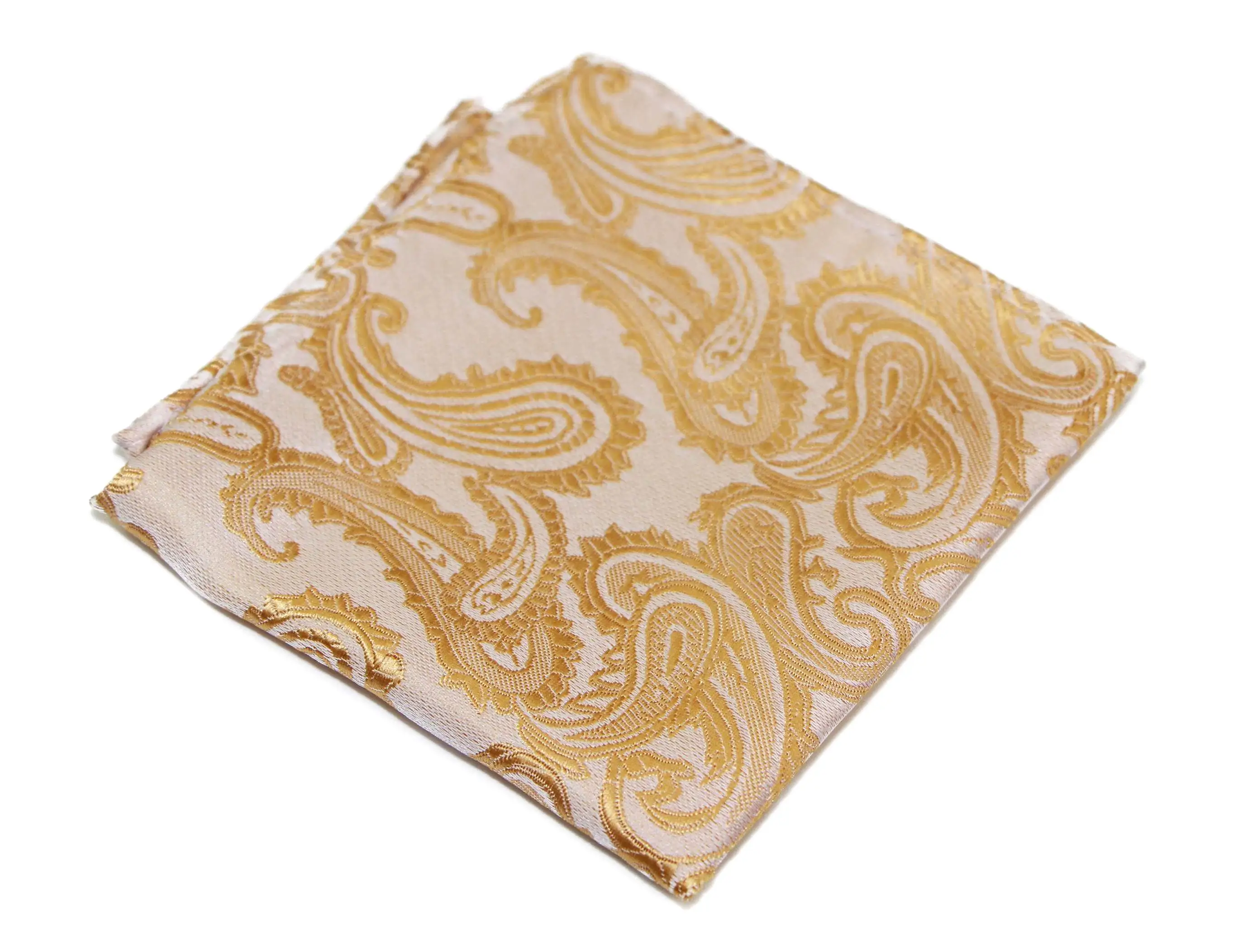 Mens Gold & Cream Paisley Pocket Square