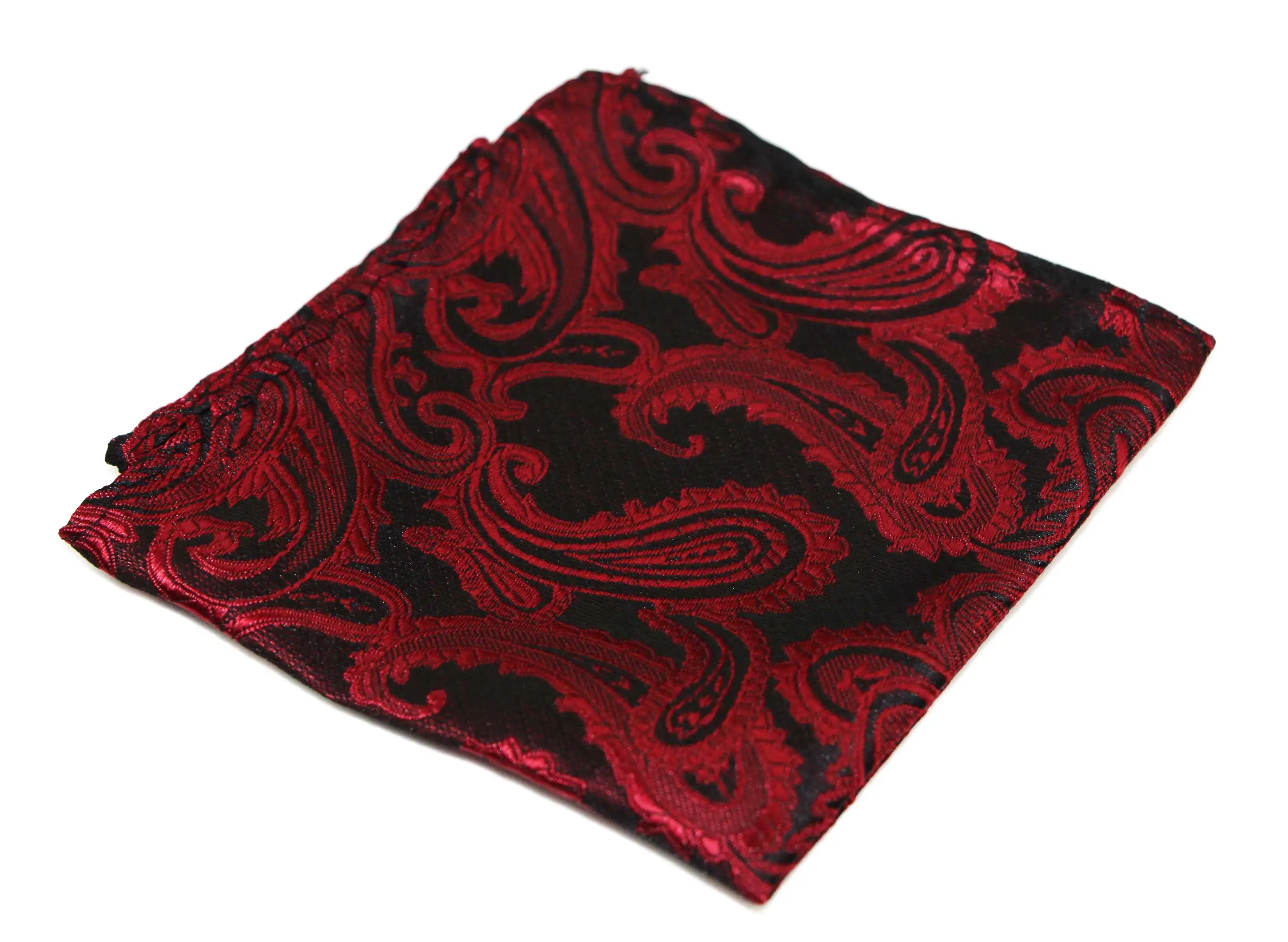 Mens Red & Black Paisley Pocket Square