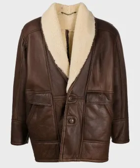 Mens Style Brown Vintage Leather Shearling Collar Jacket