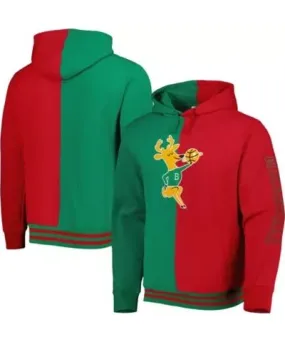 Mitchell & Ness Men's NBA Green/Red Milwaukee Bucks Hardwood Classics Split Pullover Hoodie