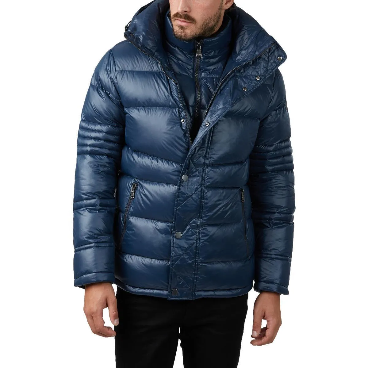 Pajar Mens Dorchester Puffer Jacket with Det Hood and Bib - NAVY