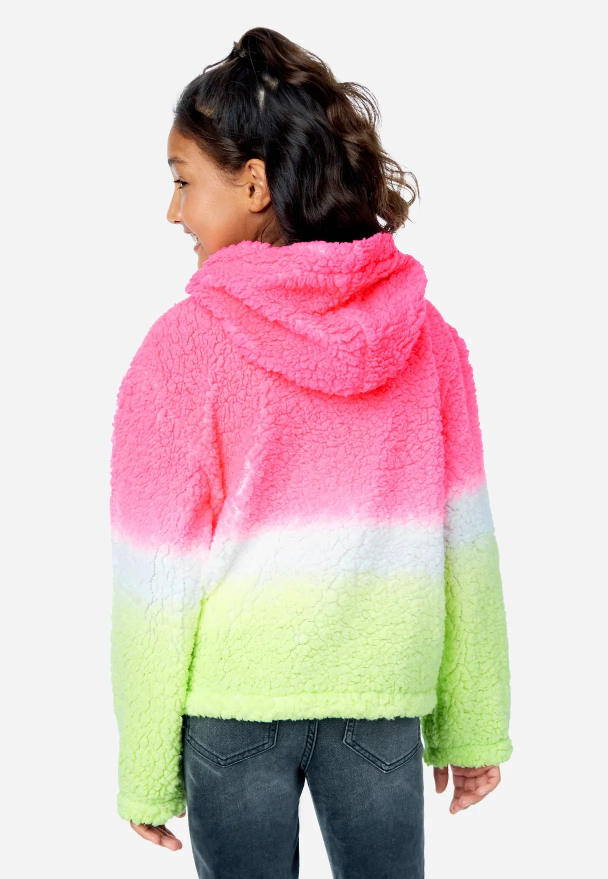 Patterned Faux Sherpa Zip-Front Hoodie