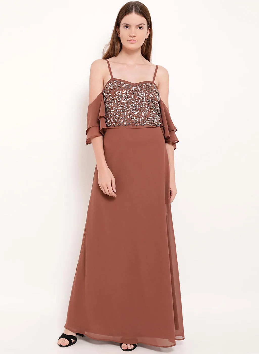 Penelope Cold Shoulder Embellished Maxi Dress