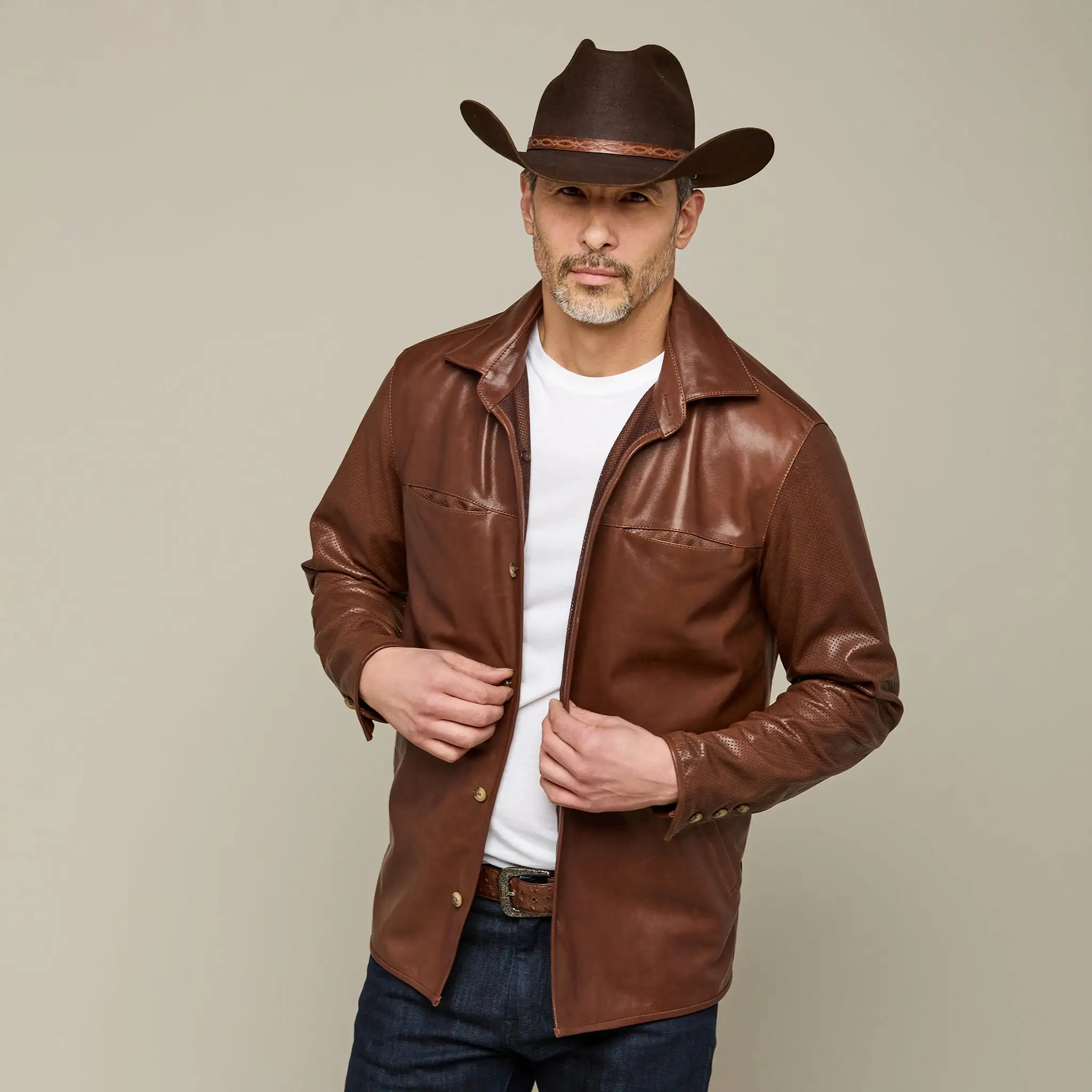 Perforated Lightweight Lambskin Jacket :: Whiskey