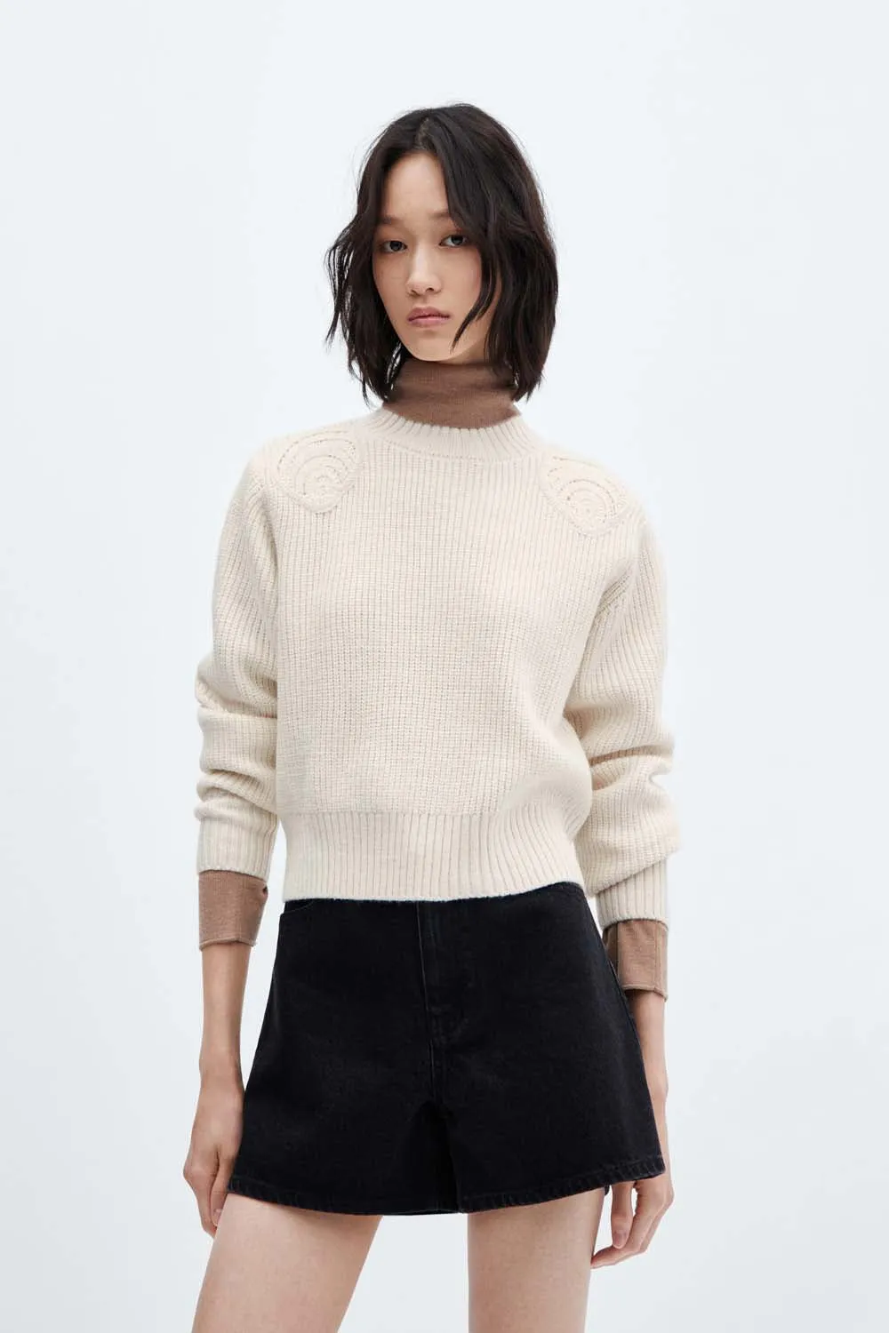 Perkins neck sweater with shoulder detail