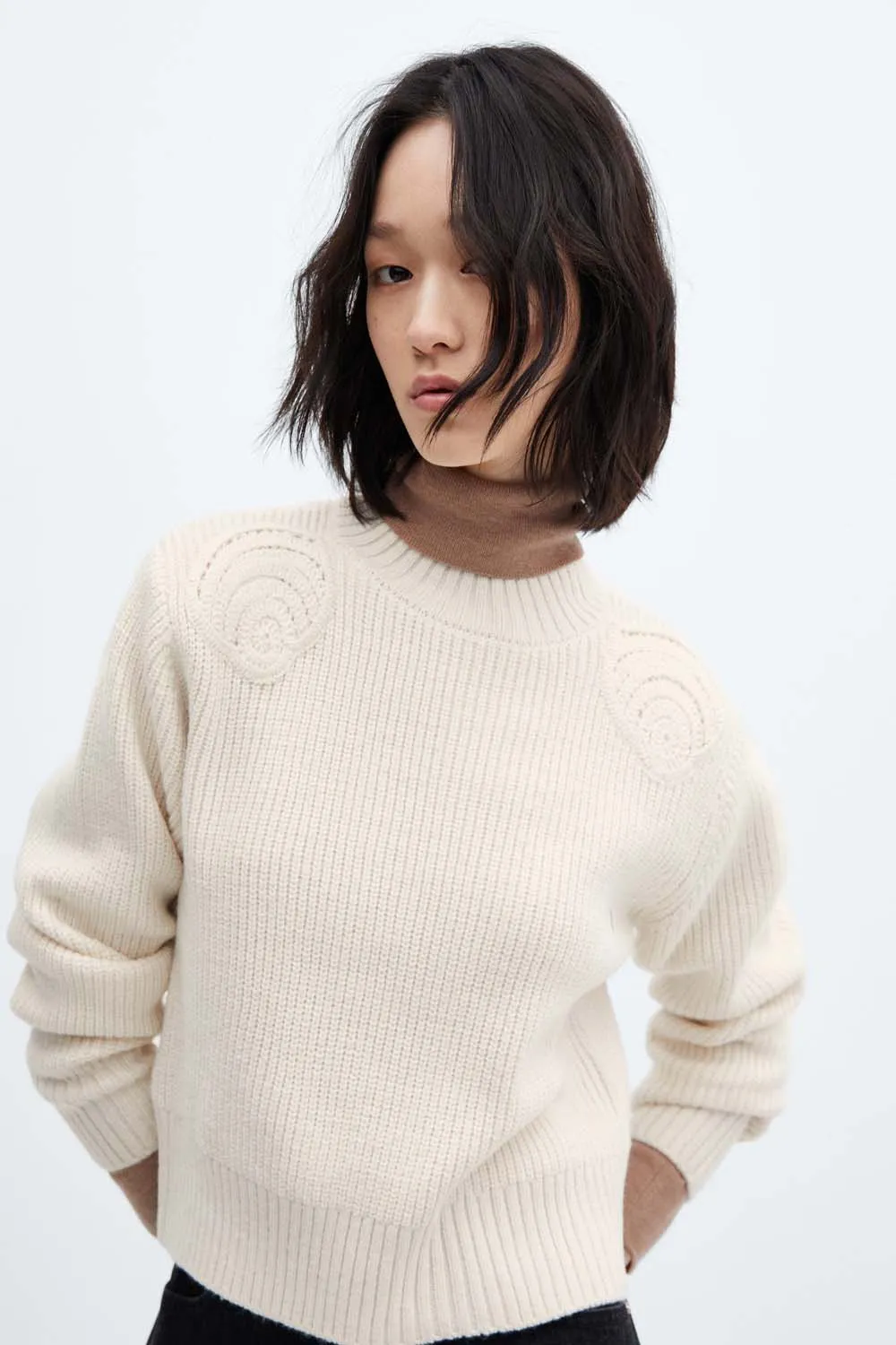 Perkins neck sweater with shoulder detail