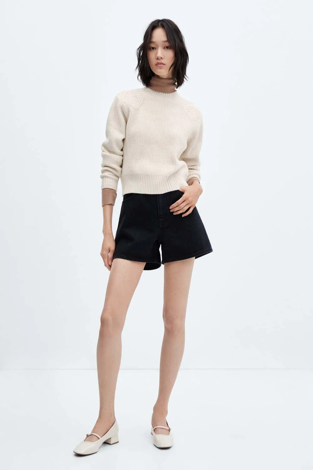 Perkins neck sweater with shoulder detail