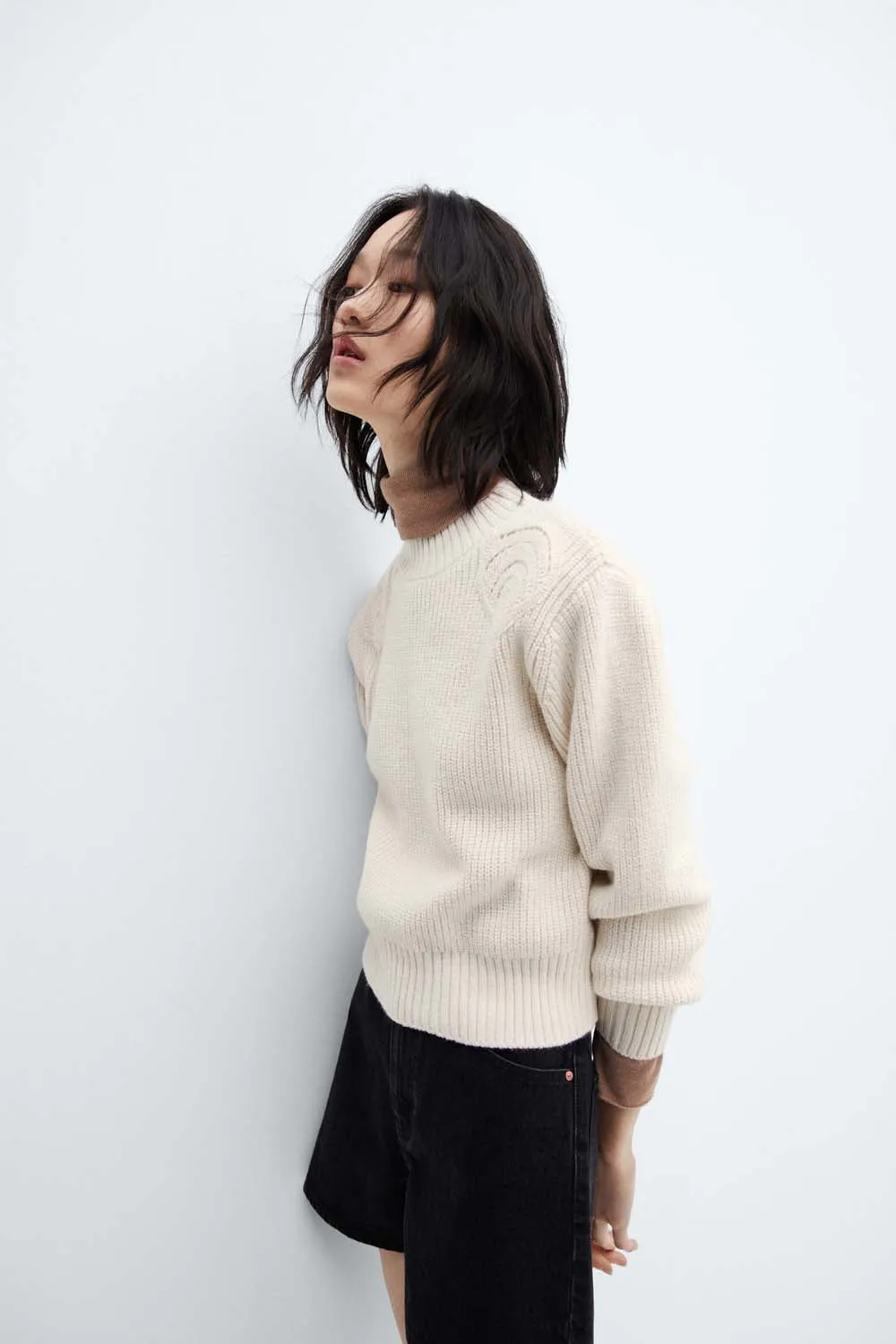 Perkins neck sweater with shoulder detail