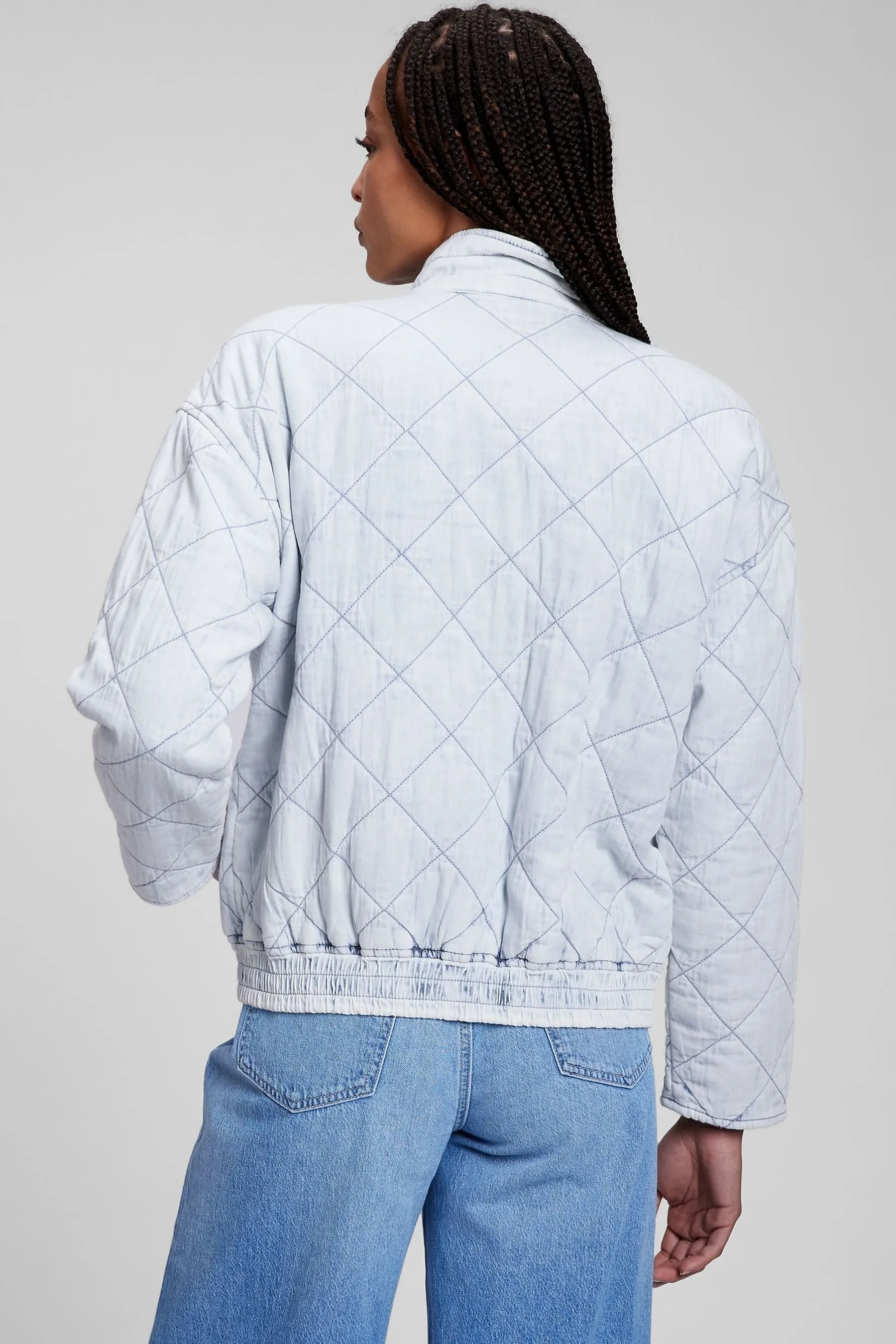 Quilted Chambray Bomber Jacket