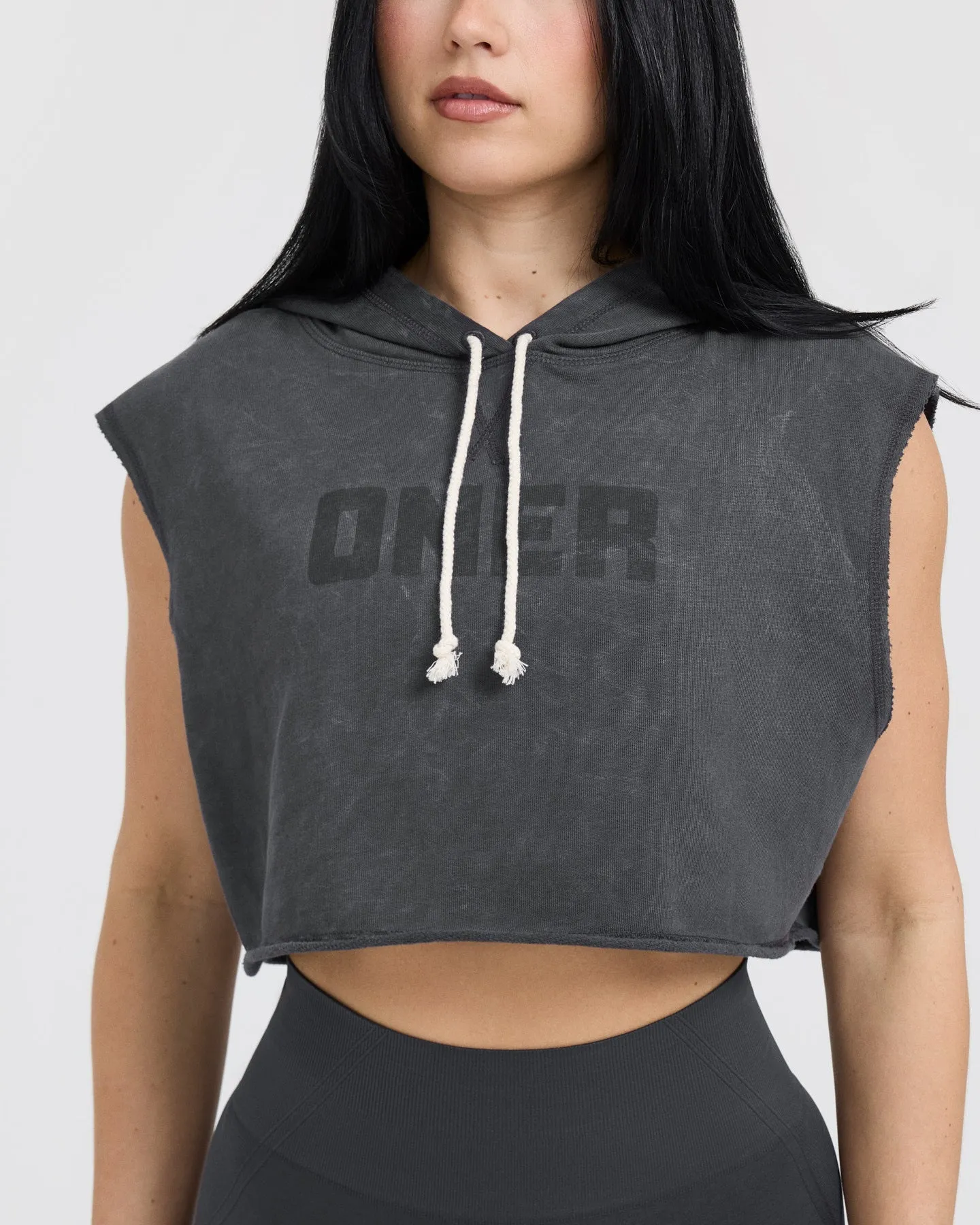 Raw Lounge Sleeveless Crop Hoodie | Coal