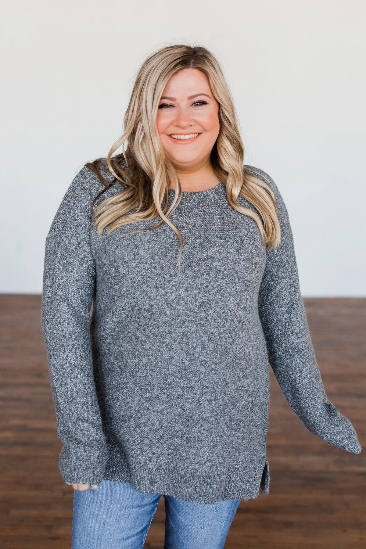 Reaching Out To You Knit Sweater- Charcoal