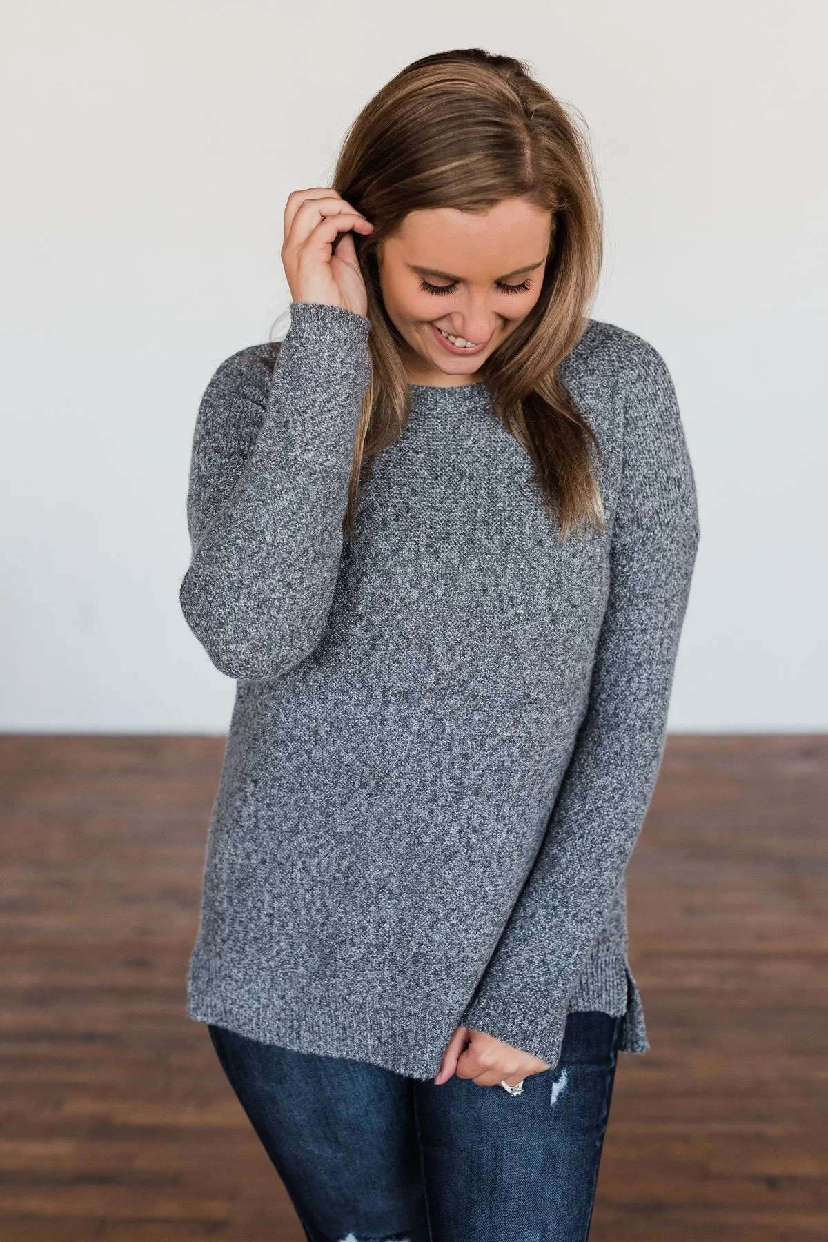 Reaching Out To You Knit Sweater- Charcoal