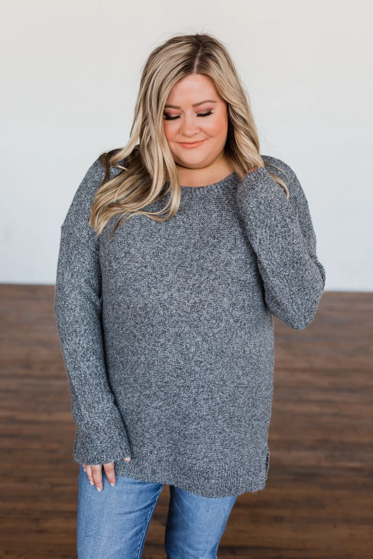 Reaching Out To You Knit Sweater- Charcoal