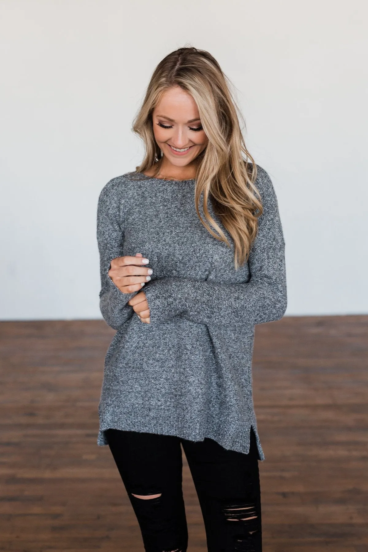 Reaching Out To You Knit Sweater- Charcoal