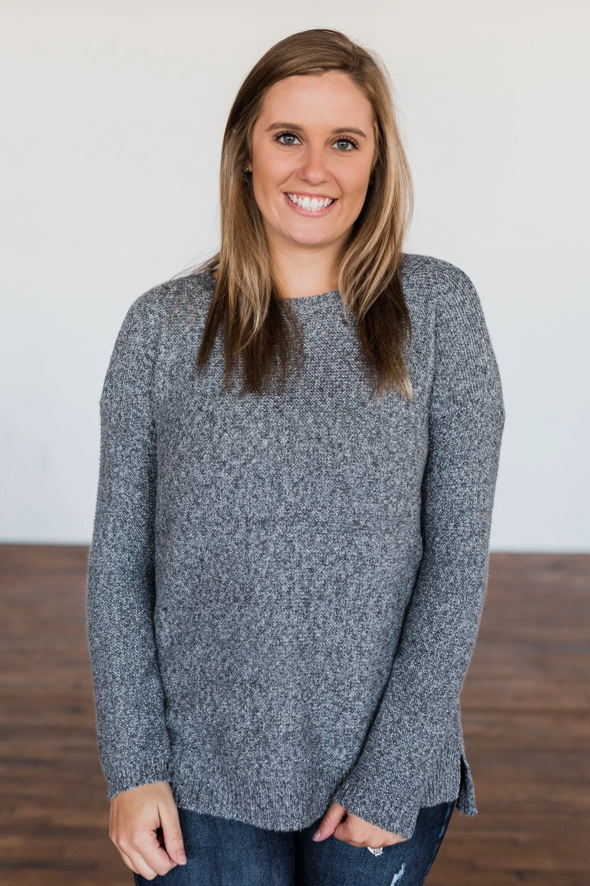 Reaching Out To You Knit Sweater- Charcoal