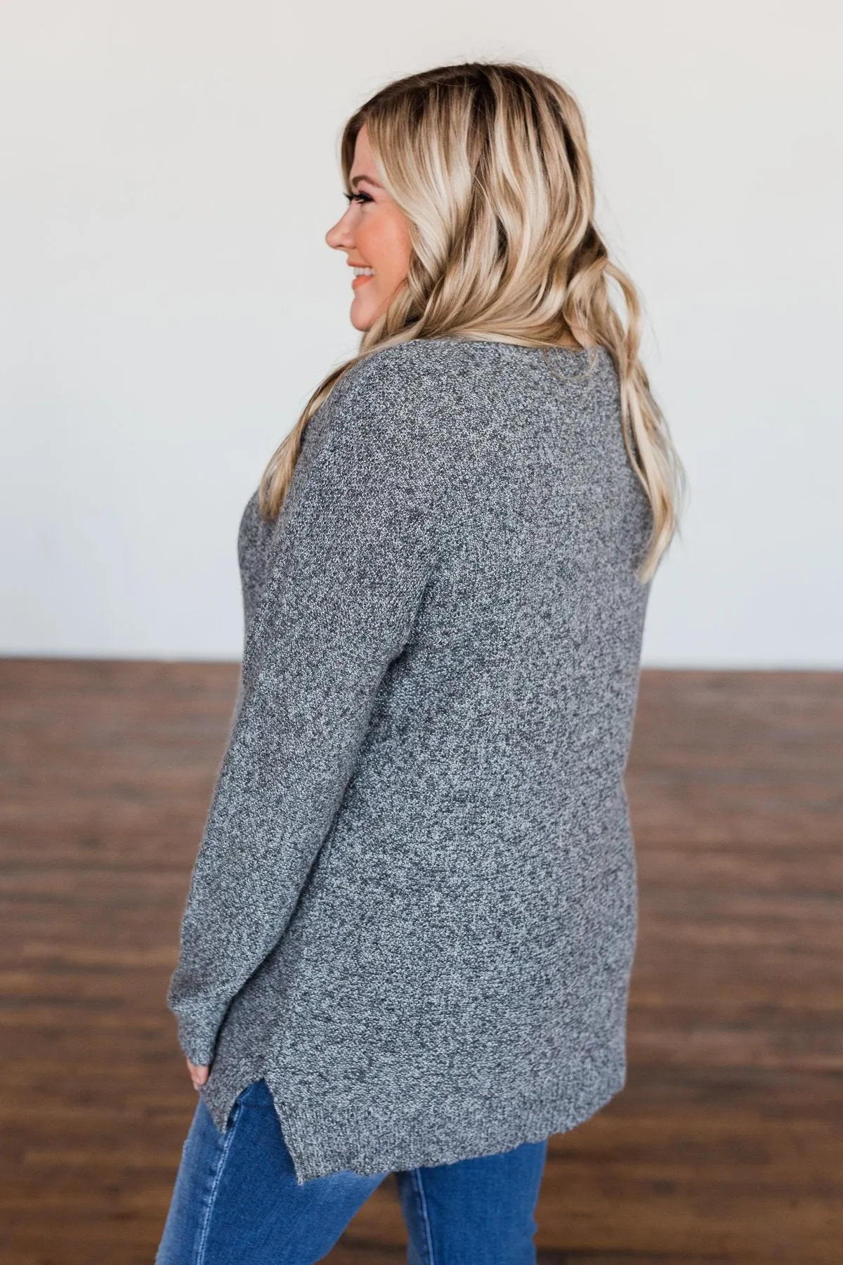 Reaching Out To You Knit Sweater- Charcoal