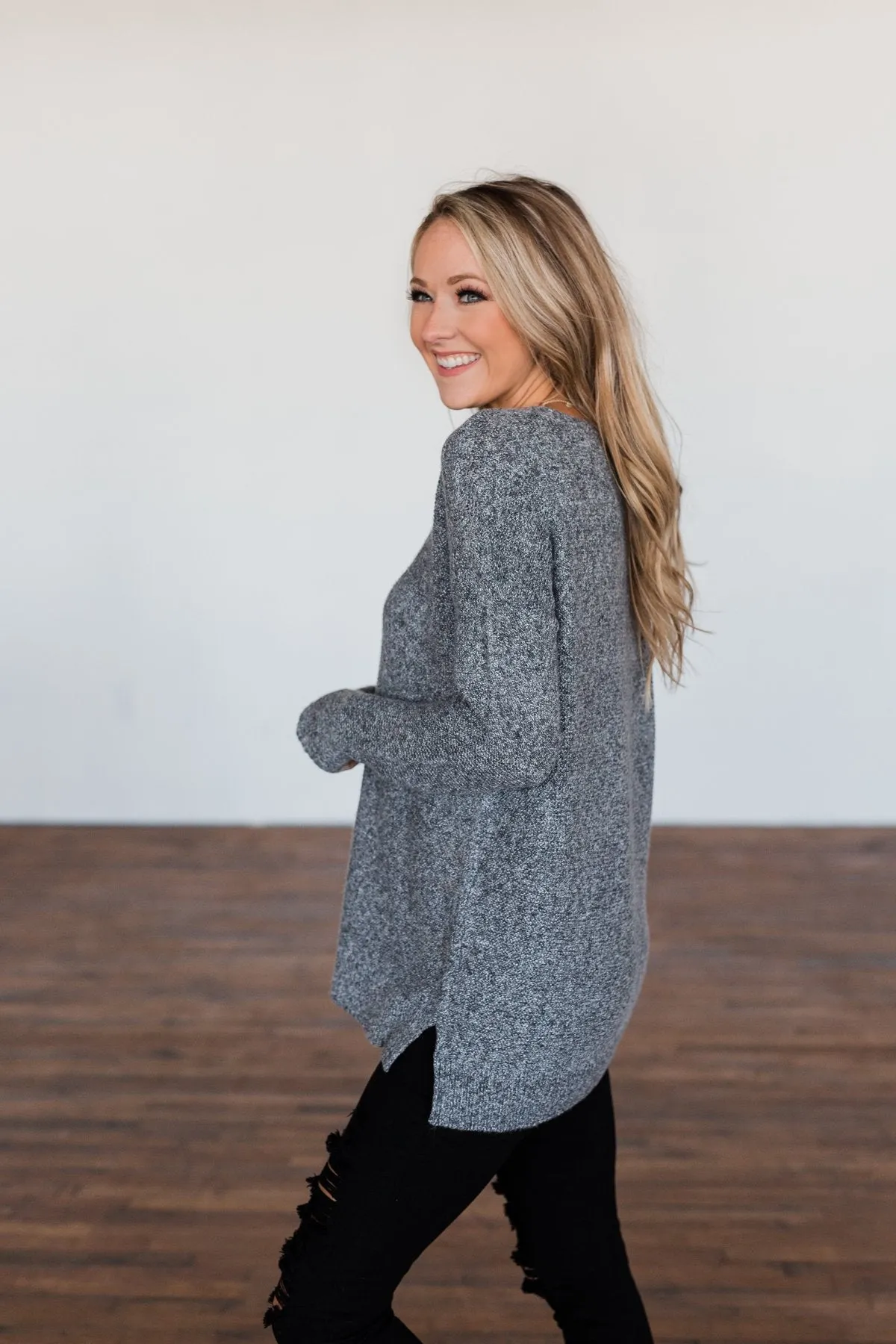 Reaching Out To You Knit Sweater- Charcoal