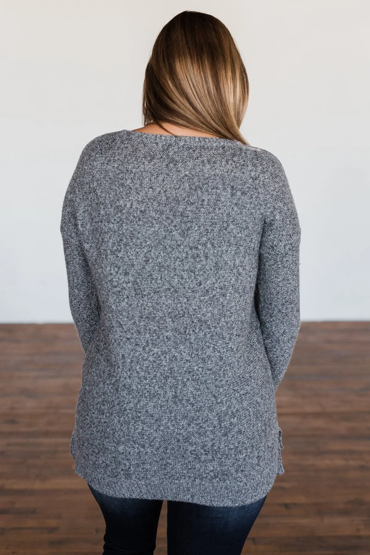 Reaching Out To You Knit Sweater- Charcoal