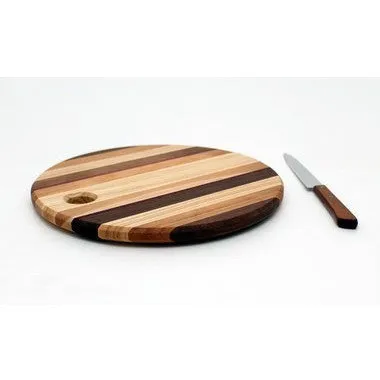 Round Cutting Board with Stripes in Oak - Size 10