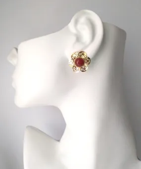 Round Red Carnelian Stud with Cutout Gumamela Earring Jacket