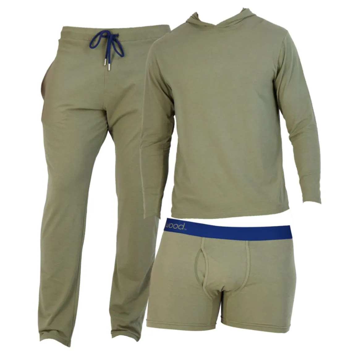 TAILORED COMFORT GIFT PACK! Tailored Lounge Pant, Hoodie, and Boxer Brief in Olive by Wood Underwear