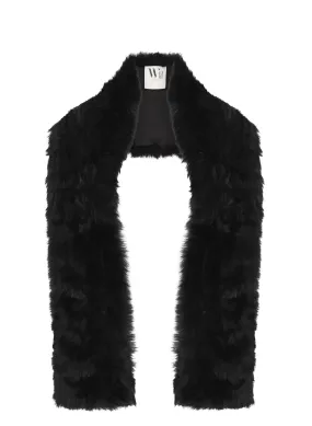 Upper West Scarf in Italian Long Hair Black Shearling