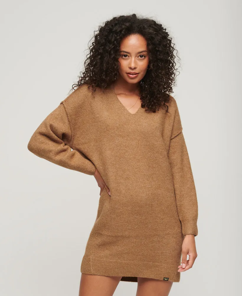 V Neck Knit Jumper Dress | Corps Beige Marle