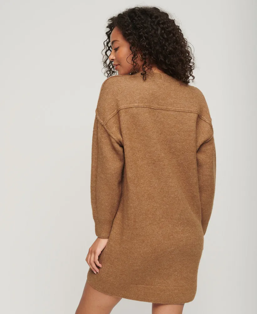 V Neck Knit Jumper Dress | Corps Beige Marle