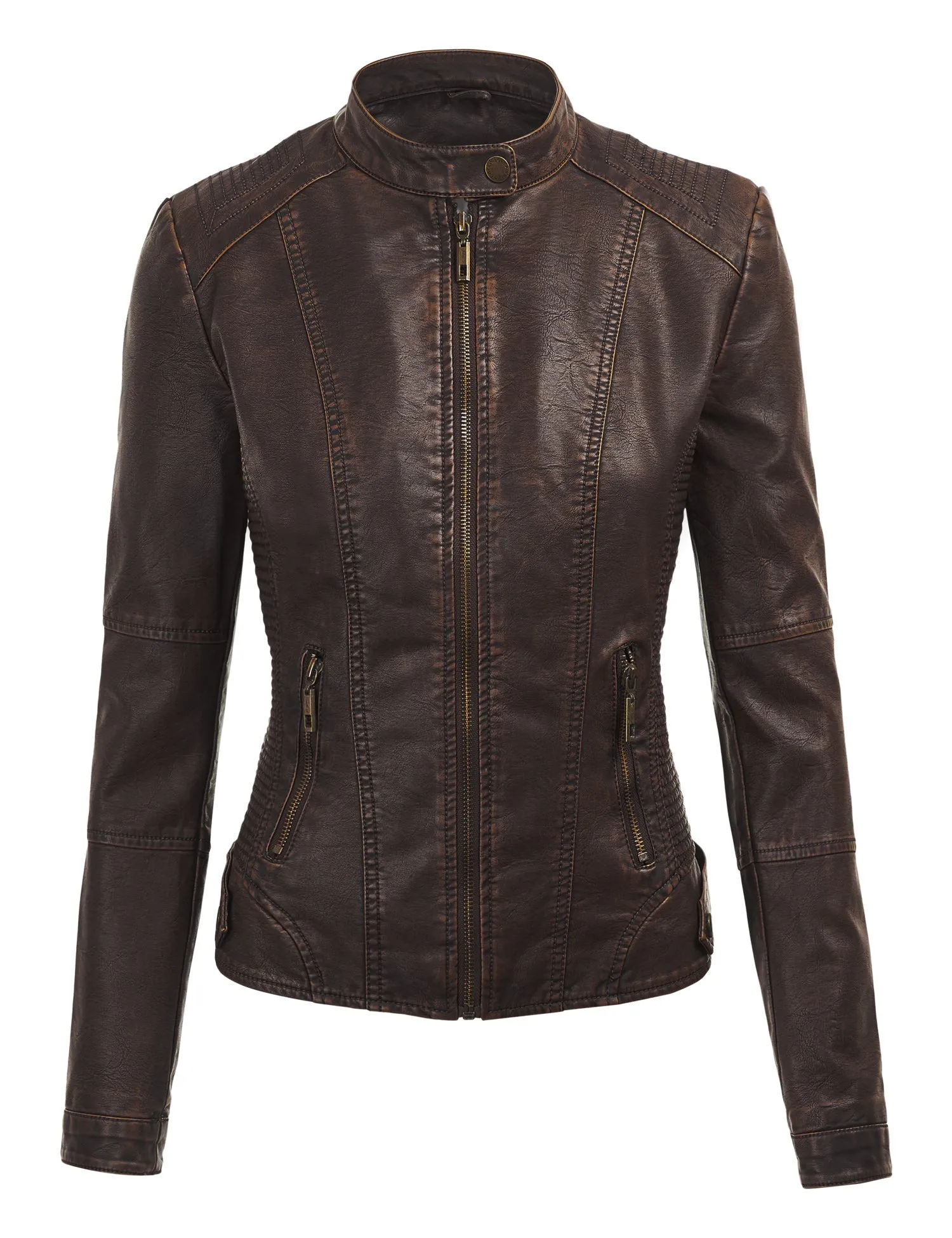 Womens Faux Leather Motorcycle Jacket with Hoodie