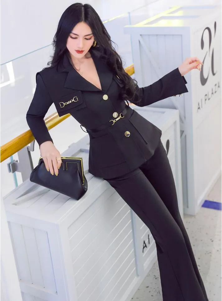 Women's Notched Collar Regular Long Sleeves Slim Two Piece Suit