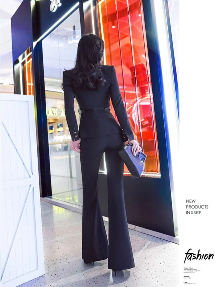 Women's Notched Collar Regular Long Sleeves Slim Two Piece Suit