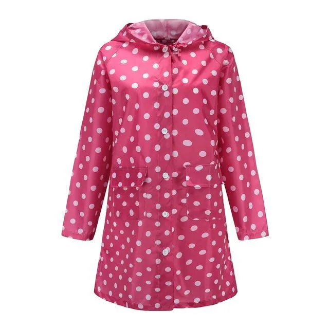 Womens Wave Long Raincoat Rain Jacket Outdoor Waterproof Windproof Poncho Outwear Impermeable Capa De Chuva Hoodies Rain Coat